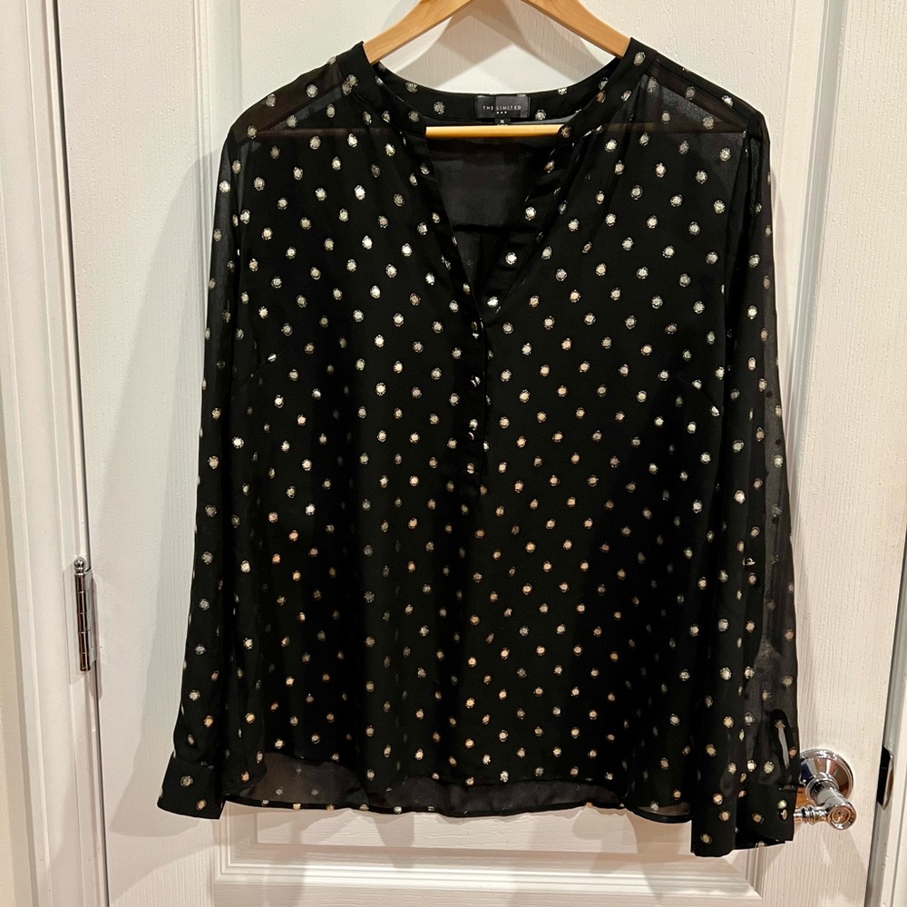 The Limited Black and gold dotted sheer top